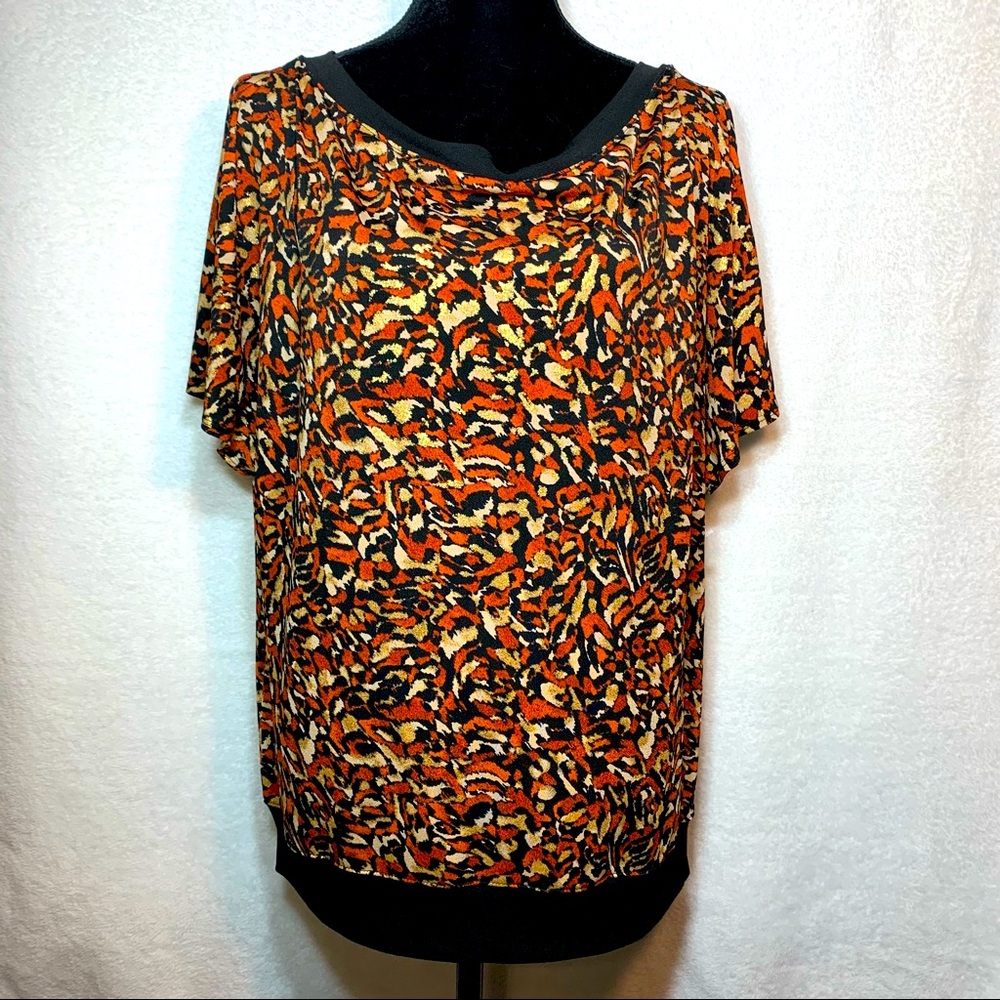 🩷 Cato Multicolor Orange and Black Print Short Sleeve Top